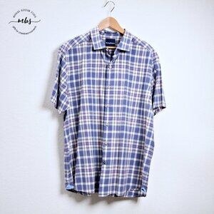 Tommy Bahama Cotton Blend Plaid Button Down Shirt Blue Men XL